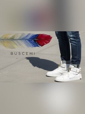 Authentic Buscemi men’s signature high top leather sneakers sz 12 Euro 45